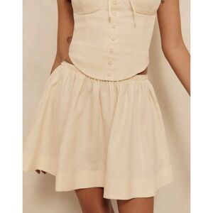 NWT Reformation Evy Linen Flounce Mini Skirt Sugar Cream Short Flare Size 0